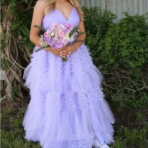 Whimsical Lavender Floor-Length Gown, Flowy & Flattering